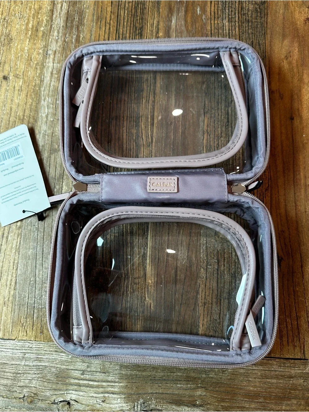 Calpak Clear Cosmetic Case with Dusty Mauve Trim